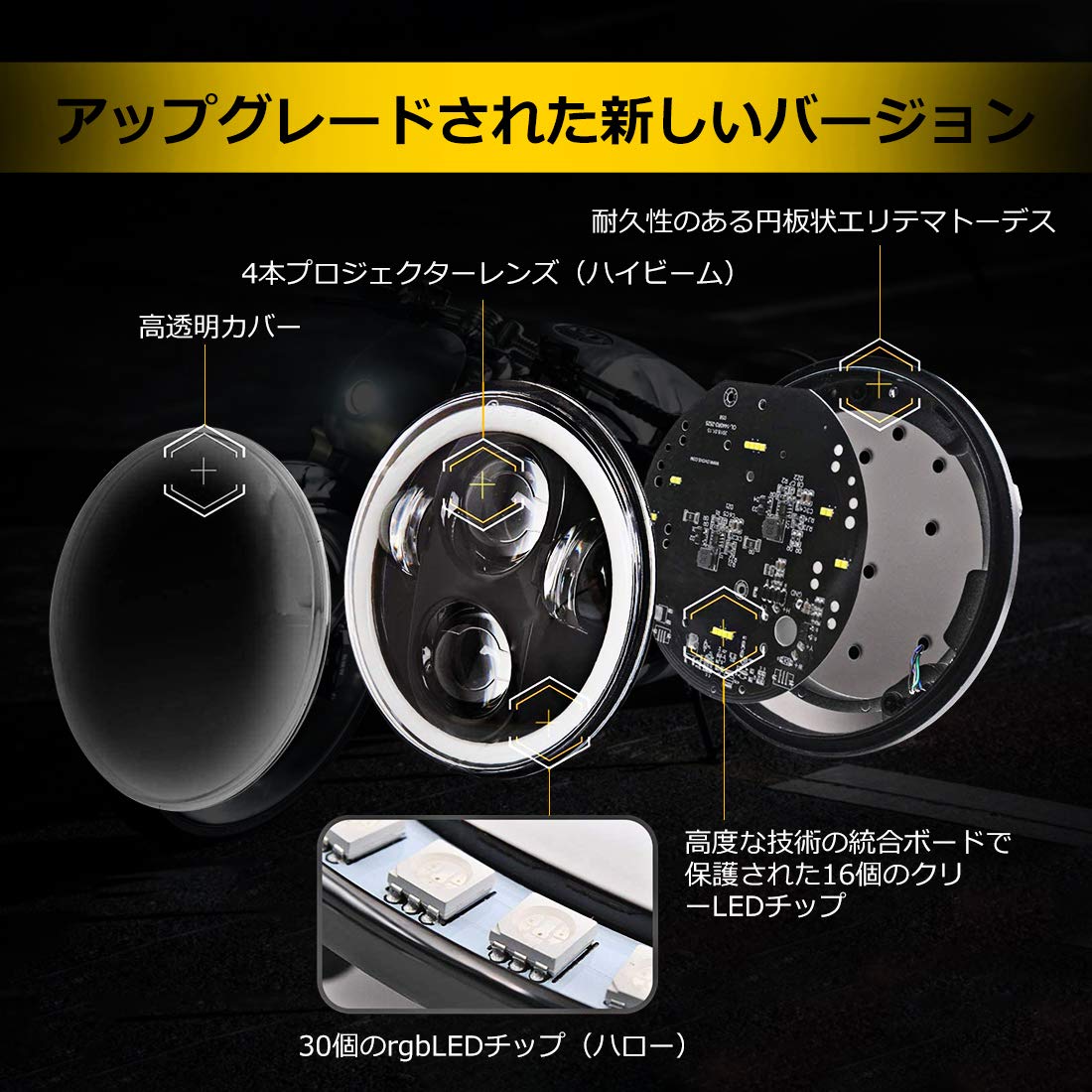 Amazon | Chelhead 5.75インチ LEDヘッドライト ハーレー対応 RGB